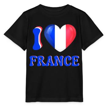 I love France Bleu Blanc Rouge Drapeau Cœur - T-shirt bio MINI CREATOR Stanley/Stella Enfant - noir - Devant - Mikhail (115cm)