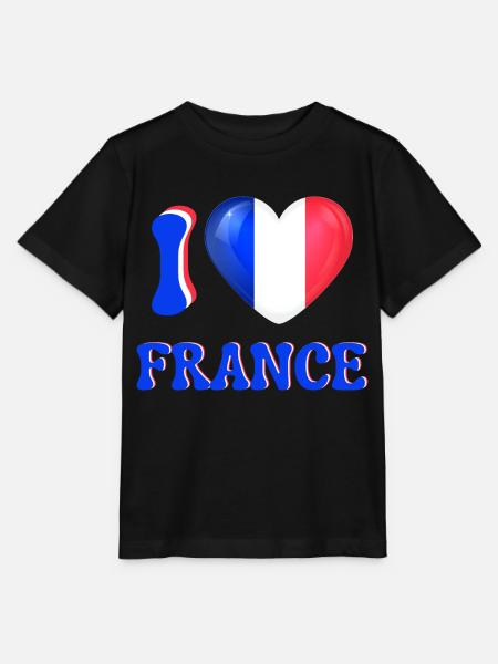 I love France Blue White Red Flag Heart - Stanley/Stella MINI CREATOR Kids’ T-Shirt - black