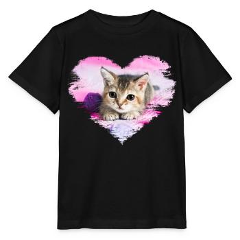 doux chaton dans un cœur - T-shirt bio MINI CREATOR Stanley/Stella Enfant - noir - Devant - Mikhail (115cm)