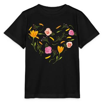 Isolated floral heart - Stanley/Stella MINI CREATOR Kids’ T-Shirt - black - Front - Mikhail (115cm)