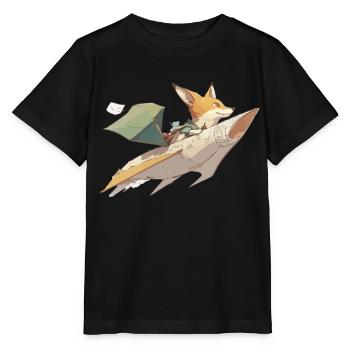 Haki the fox and his paper plane - Stanley/Stella MINI CREATOR Kids’ T-Shirt - black - Front - Mikhail (115cm)