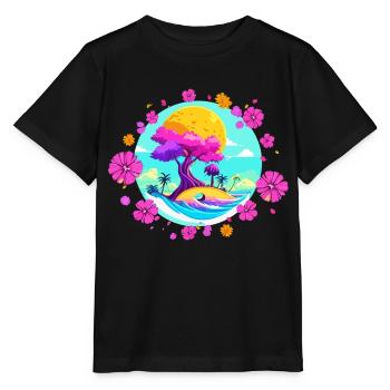 Rosa Blüte - Stanley/Stella Kinder T-Shirt MINI CREATOR  - Schwarz - Vorne - Mikhail (115cm)