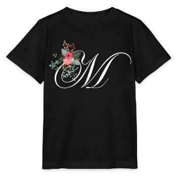 Lettre m fleuris - T-shirt bio MINI CREATOR Stanley/Stella Enfant - noir - Devant - Mikhail (115cm)