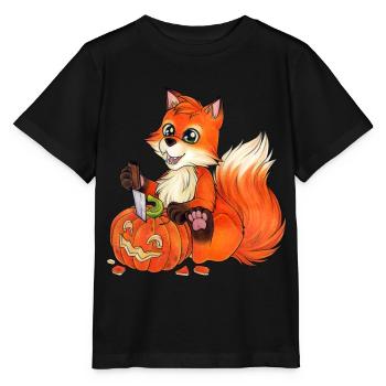 Niedlicher Fuchs Kürbis Halloween Kürbis Schnitzen - Stanley/Stella Kinder T-Shirt MINI CREATOR  - Schwarz - Vorne - Mikhail (115cm)