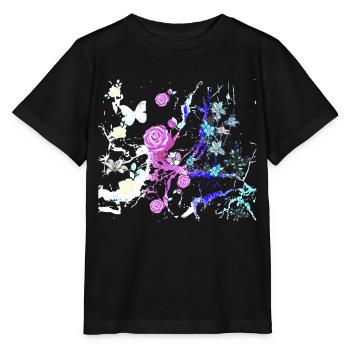 Fleurs,Fleur,Printemps,Fleurs, Abstrait - T-shirt bio MINI CREATOR Stanley/Stella Enfant - noir - Devant - Mikhail (115cm)