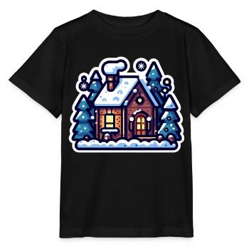 Gemütliche Winterhütte: Festliche Urlaubsillustration - Stanley/Stella Kinder T-Shirt MINI CREATOR  - Schwarz - Vorne - Mikhail (115cm)