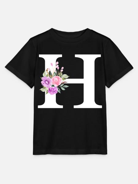 Lila Blumenbuchstabe h - Stanley/Stella Kinder T-Shirt MINI CREATOR  - Schwarz