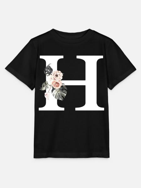 Tropischer Blumenbuchstabe H - Stanley/Stella Kinder T-Shirt MINI CREATOR  - Schwarz