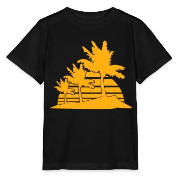 3 Palmen Insel Baum Streifen Sonne Sonnenuntergang - Stanley/Stella Kinder T-Shirt MINI CREATOR  - Schwarz - Vorne - Mikhail (115cm)