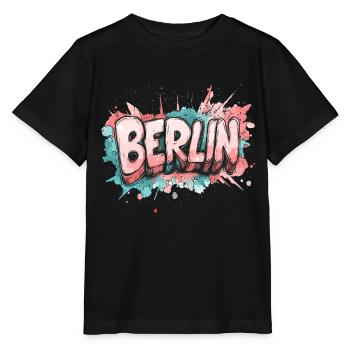 Ville de Berlin, Allemagne, Police de graffiti colorée - T-shirt bio MINI CREATOR Stanley/Stella Enfant - noir - Devant - Mikhail (115cm)