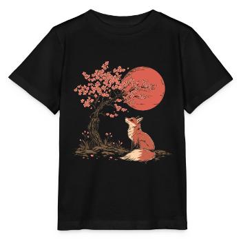 Renard, Sakura, Arbre, Église, Fleur, Japon - T-shirt bio MINI CREATOR Stanley/Stella Enfant - noir - Devant - Mikhail (115cm)