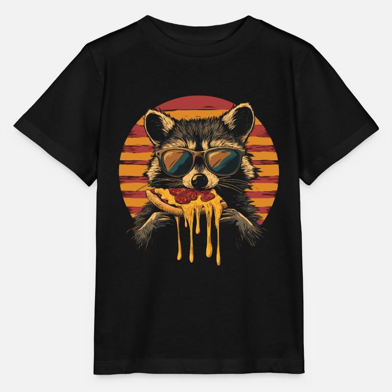 Waschbär mit Sonnenbrille isst Pizza - Stanley/Stella Kinder T-Shirt MINI CREATOR  - Schwarz