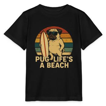La vie de carlin est une plage – Carlin avec planche de surf - T-shirt bio MINI CREATOR Stanley/Stella Enfant - noir - Devant - Mikhail (115cm)