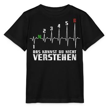 1N23456 Motorrad Gangschaltung - Adrenalin - Puls - Stanley/Stella Kinder T-Shirt MINI CREATOR  - Schwarz - Vorne - Mikhail (115cm)