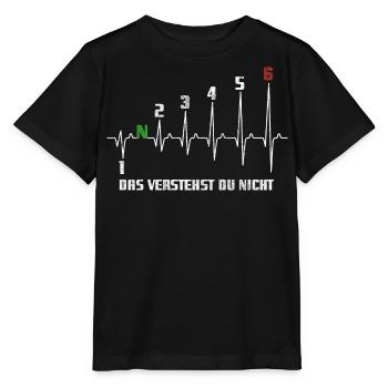 1N23456 Motorrad Gangschaltung - Adrenalin - Puls - Stanley/Stella Kinder T-Shirt MINI CREATOR  - Schwarz - Vorne - Mikhail (115cm)