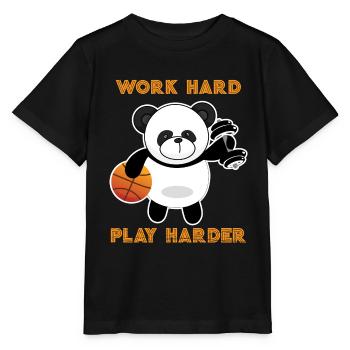 Work Hard play hard basketball Panda Tee. - Stanley/Stella Kinder T-Shirt MINI CREATOR  - Schwarz - Vorne - Mikhail (115cm)