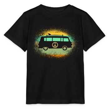 Barki kiss ball hippie bus with surfboard - Stanley/Stella MINI CREATOR Kids’ T-Shirt - black - Front - Mikhail (115cm)