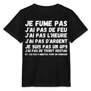 je fume pas j'ai pas de feu - T-shirt bio MINI CREATOR Stanley/Stella Enfant - noir - Devant - Mikhail (115cm)