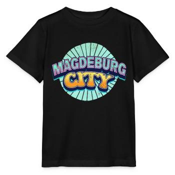Magdebourg Allemagne Ville Police Pop Art Bande dessinée - T-shirt bio MINI CREATOR Stanley/Stella Enfant - noir - Devant - Mikhail (115cm)