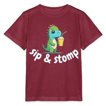 Mignon Dinosaure Cartoon Style Tshirt pour enfants - T-shirt bio MINI CREATOR Stanley/Stella Enfant - bordeaux - Devant - Kain (125cm)