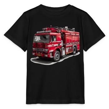 Mit dem Feuerwehrauto Brände bekämpfen - Stanley/Stella Kinder T-Shirt MINI CREATOR  - Schwarz - Vorne - Mikhail (115cm)