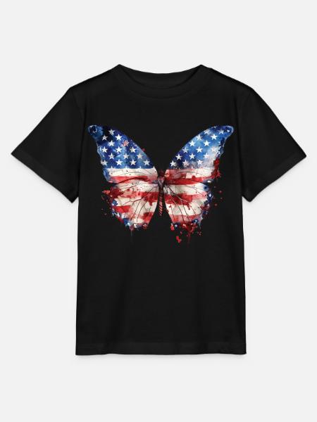 BUTTERFLY AMERICAN FLAG - Stanley/Stella Kinder T-Shirt MINI CREATOR - Schwarz