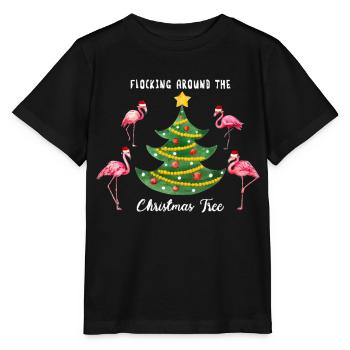 Flamingos schwärmen um den Weihnachtsbaum - Stanley/Stella Kinder T-Shirt MINI CREATOR  - Schwarz - Vorne - Mikhail (115cm)