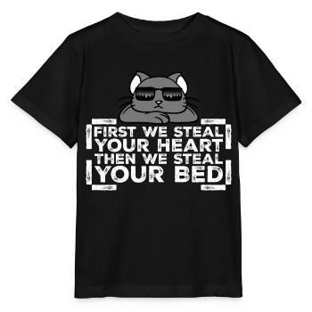First We Steal Your Heart Then We Steal Your Bed - Stanley/Stella MINI CREATOR Kids’ T-Shirt - black - Front - Mikhail (115cm)