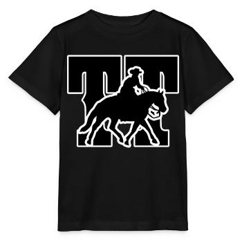 Turniertussi Design mit Westernpferd und Reiter - Stanley/Stella Kinder T-Shirt MINI CREATOR  - Schwarz - Vorne - Mikhail (115cm)