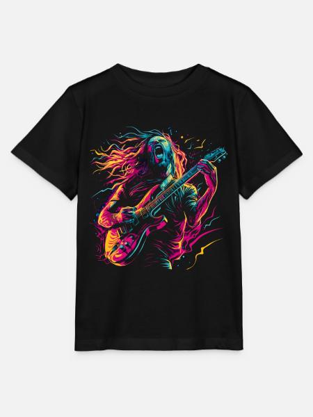 Gitarist elektrisk gitar rock punk metal splash neon - Stanley/Stella MINI CREATOR T-skjorte for barn - svart