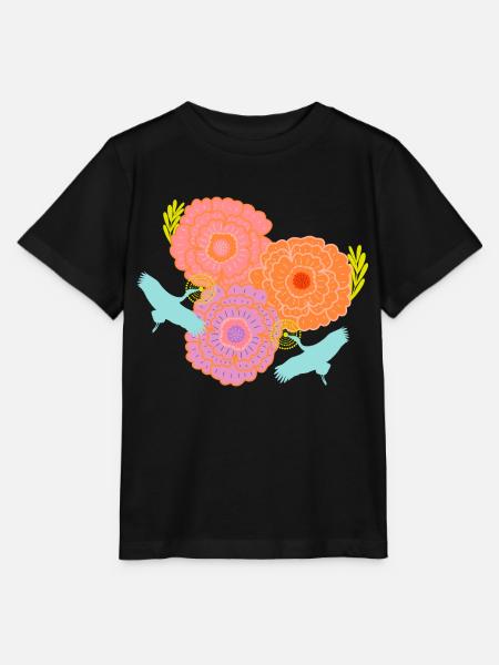 Pfingstrose und Kräne - Stanley/Stella Kinder T-Shirt MINI CREATOR - Schwarz