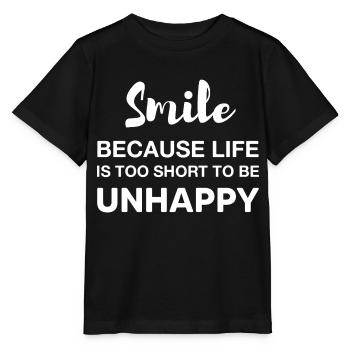 smile because life is too short to be unhappy - Stanley/Stella MINI CREATOR Kids’ T-Shirt - black - Front - Mikhail (115cm)