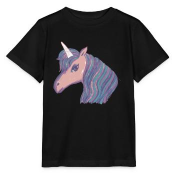 Licorne mignonne, licorne, pastel, rose, fille - T-shirt bio MINI CREATOR Stanley/Stella Enfant - noir - Devant - Mikhail (115cm)