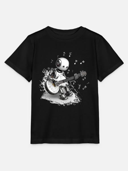 Gitarre spielender Roboter - Stanley/Stella Kinder T-Shirt MINI CREATOR - Schwarz