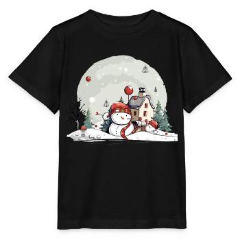 Paysage de Noël - T-shirt bio MINI CREATOR Stanley/Stella Enfant - noir - Devant - Mikhail (115cm)