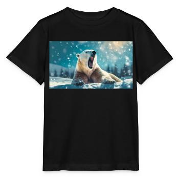 Niedliche Tiere chillen – Eisbär - Stanley/Stella Kinder T-Shirt MINI CREATOR  - Schwarz - Vorne - Mikhail (115cm)