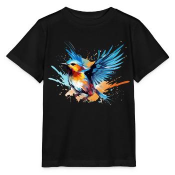 Peinture de mésange bleue, éclaboussures de peinture - T-shirt bio MINI CREATOR Stanley/Stella Enfant - noir - Devant - Mikhail (115cm)