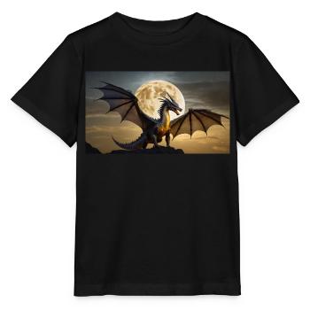 Un dragon noir majestueux réaliste pose la lune - T-shirt bio MINI CREATOR Stanley/Stella Enfant - noir - Devant - Mikhail (115cm)