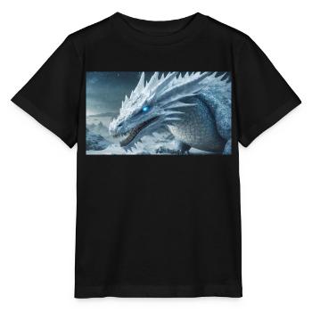 Ein realistischer, majestätischer weißer Eisdrache - Stanley/Stella Kinder T-Shirt MINI CREATOR  - Schwarz - Vorne - Mikhail (115cm)