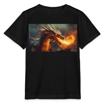 A realistic majestical dark dragon spitting flames - Stanley/Stella MINI CREATOR Kids’ T-Shirt - black - Front - Mikhail (115cm)