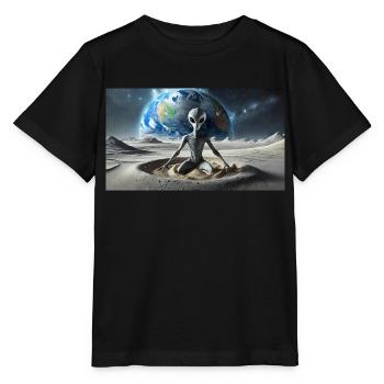 extraterrestre gris à la surface de la lune – méditer - T-shirt bio MINI CREATOR Stanley/Stella Enfant - noir - Devant - Mikhail (115cm)