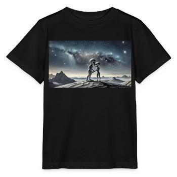 Alien gris sur la surface de la lune – Couple qui s’embrasse - T-shirt bio MINI CREATOR Stanley/Stella Enfant - noir - Devant - Mikhail (115cm)