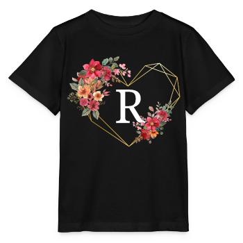 Blumiger goldener Herzbuchstabe - Stanley/Stella Kinder T-Shirt MINI CREATOR  - Schwarz - Vorne - Mikhail (115cm)