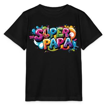 Cooles Superpapa Shirt im Graffiti Style für Väter - Stanley/Stella Kinder T-Shirt MINI CREATOR  - Schwarz - Vorne - Mikhail (115cm)
