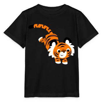 Süßer Springender Tiger von Cheerful Madness!! - Stanley/Stella Kinder T-Shirt MINI CREATOR  - Schwarz - Vorne - Mikhail (115cm)
