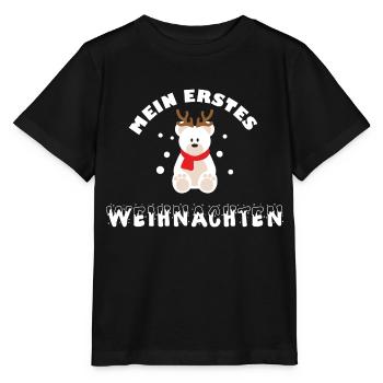 My first Christmas with a cute bear - Stanley/Stella MINI CREATOR Kids’ T-Shirt - black - Front - Mikhail (115cm)