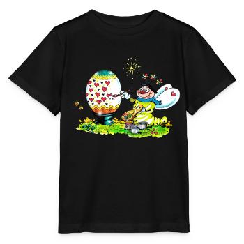 Blühwürmchen bemalt ein herziges Osterei - Stanley/Stella Kinder T-Shirt MINI CREATOR  - Schwarz - Vorne - Mikhail (115cm)