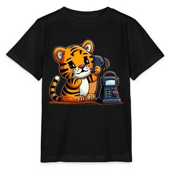Little Tiger passe des appels téléphoniques - T-shirt bio MINI CREATOR Stanley/Stella Enfant - noir - Devant - Mikhail (115cm)