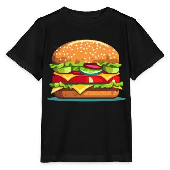 Colorful tasty hamburger cheeseburger illustration - Stanley/Stella MINI CREATOR Kids’ T-Shirt - black - Front - Mikhail (115cm)
