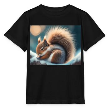 Niedliche Tiere im Winterschlaf – Eichhörnchen - Stanley/Stella Kinder T-Shirt MINI CREATOR  - Schwarz - Vorne - Mikhail (115cm)